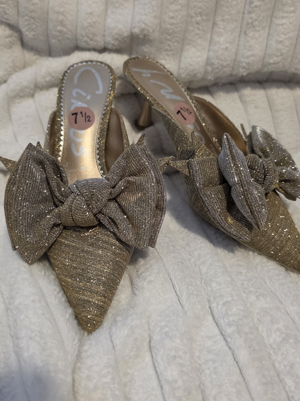 Circus by Sam Edelman Gold Bow Pointed-Toe Mule Heels